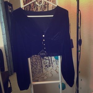 Blue Velvet Long Sleeved Crop Top